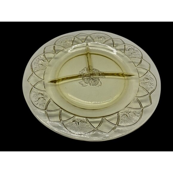 Yellow Depression Glass Plate Federal Glass Rosemary Divided Dish Amber MCM - Picture 2 of 16